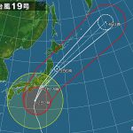 台風19号の進路予想図（2019年10月12日7:45発表/日本気象協会より）
