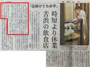 産経新聞 2021年1月16日 朝刊「時短より休業 苦渋の飲食店」